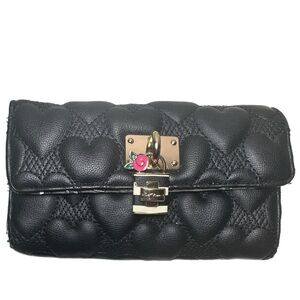 Vintage Betsey Johnson Quilted Black Heart Wallet